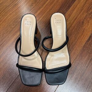 A New Day Black Square Toe Heeled Sandals – Size 8